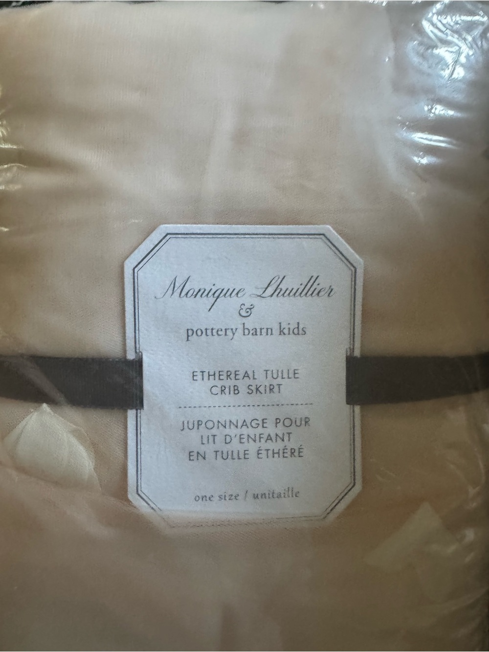 Monique Lhuillier Ethereal Tulle Crib Skirt - Cream with Black Ribbon - Picture 2 of 3